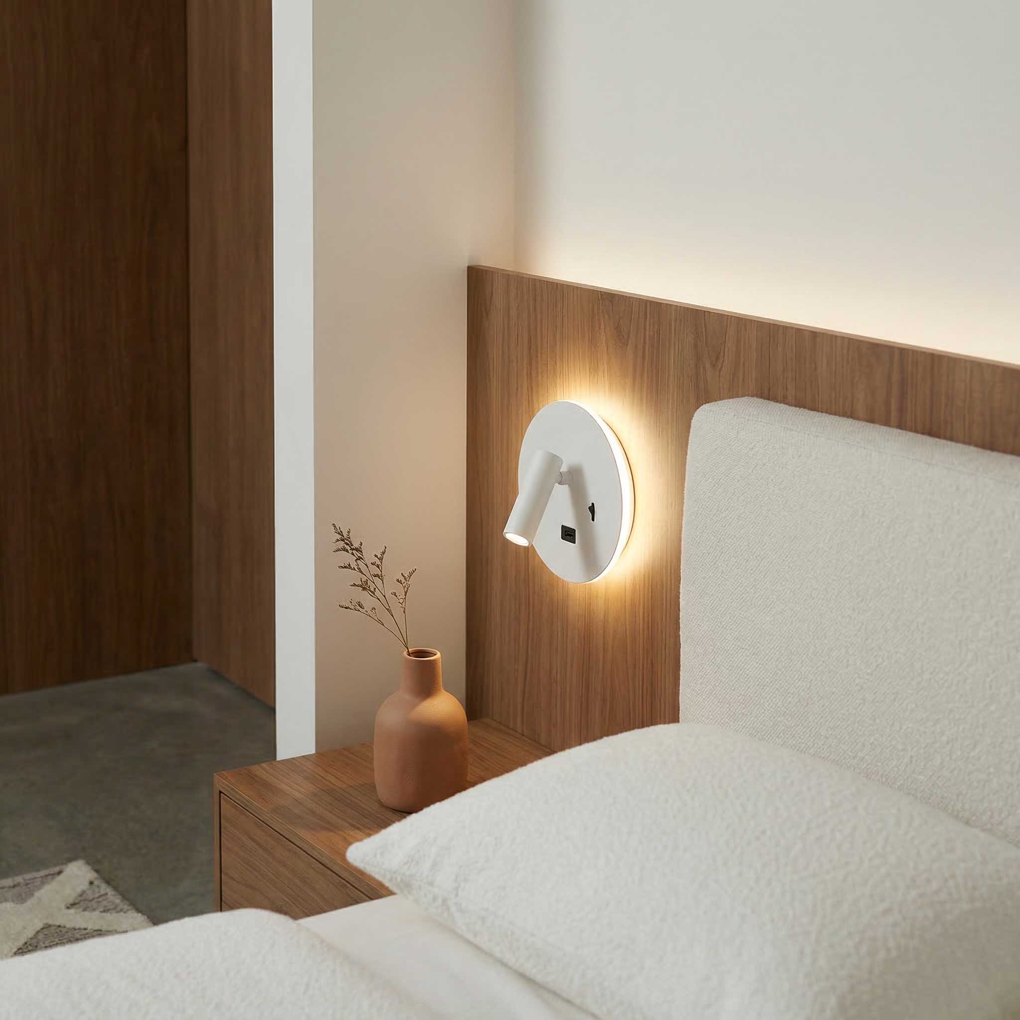 Ambient reading spot LED nástěnné svítidlo s USB kulaté