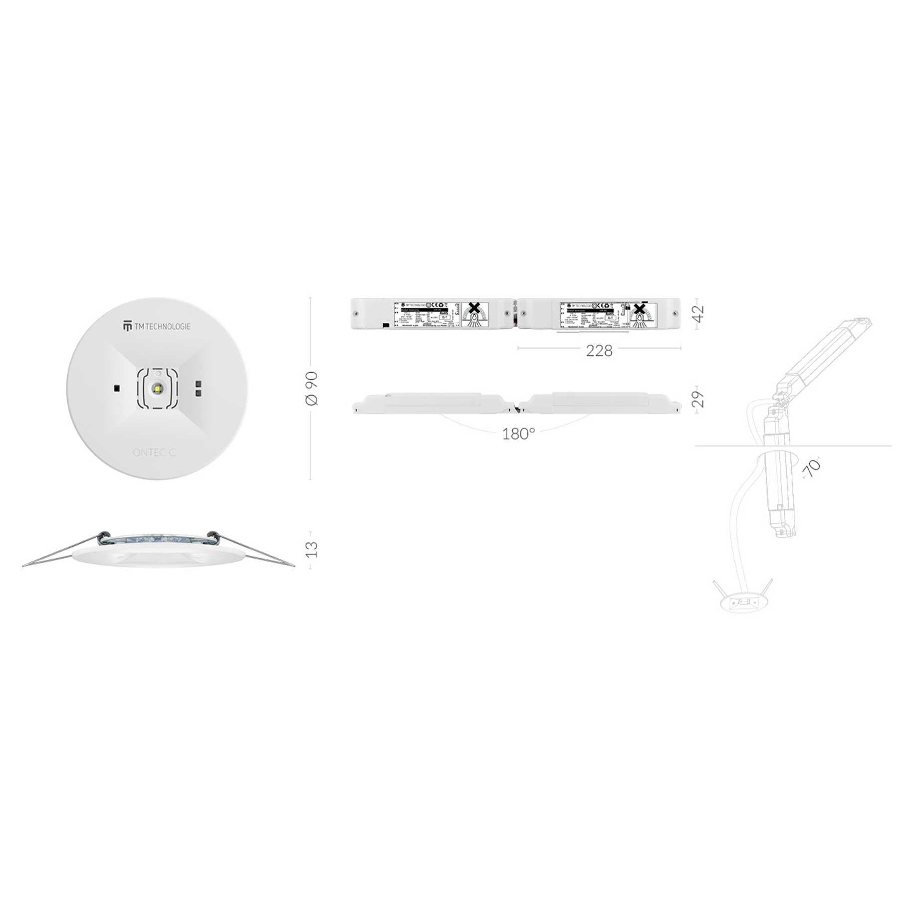 TM.ONTEC C M1 60 NM ST antipanic emergency recessed lighting