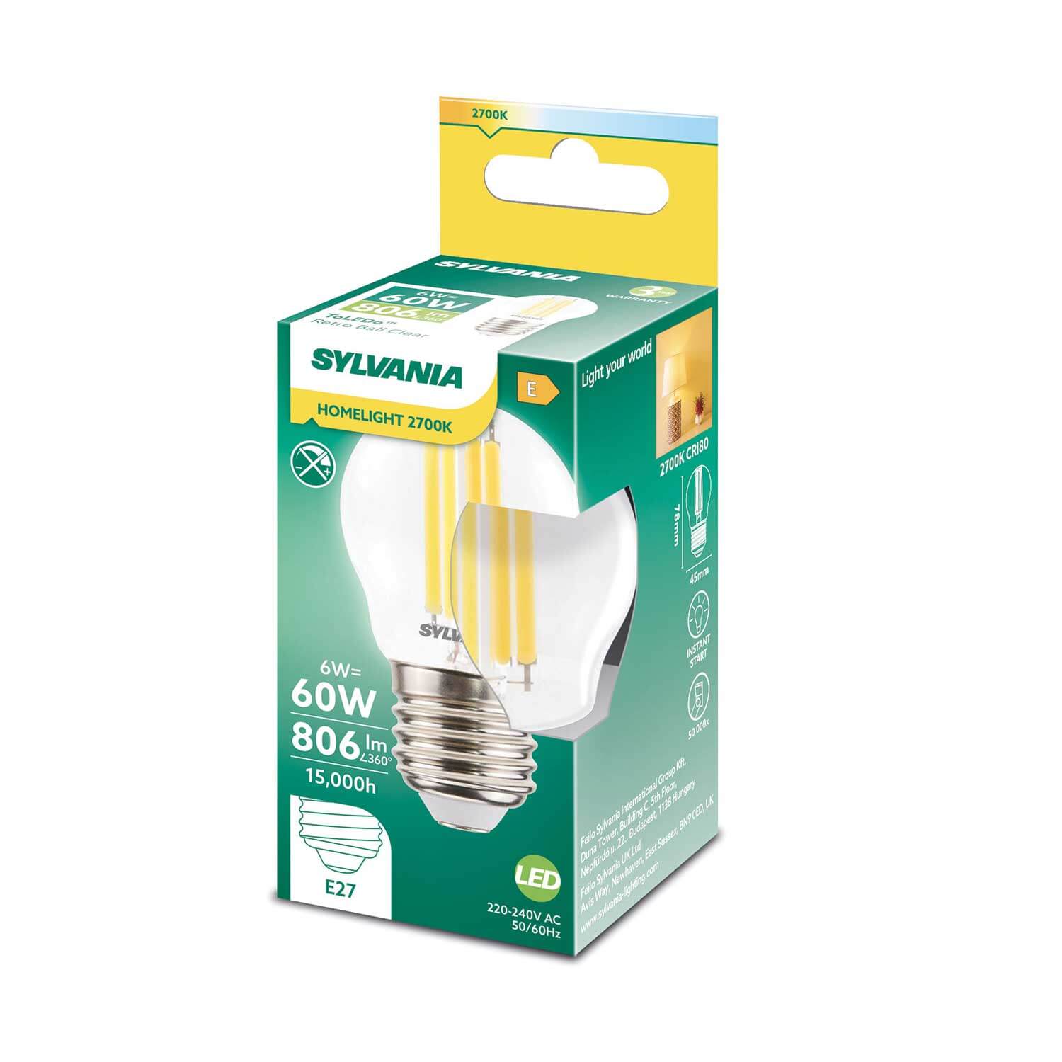 LED Sylvania RETRO E27 2700K 6W