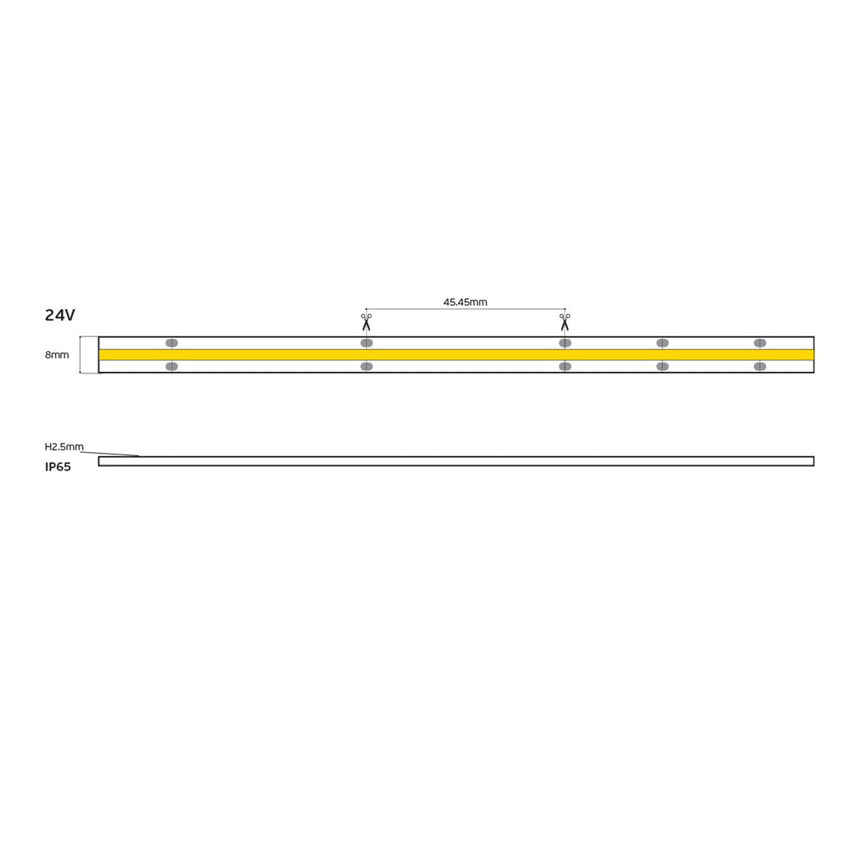 LED COB pásek 24V CRI90 IP65 3000K Stmívatelný (5m)